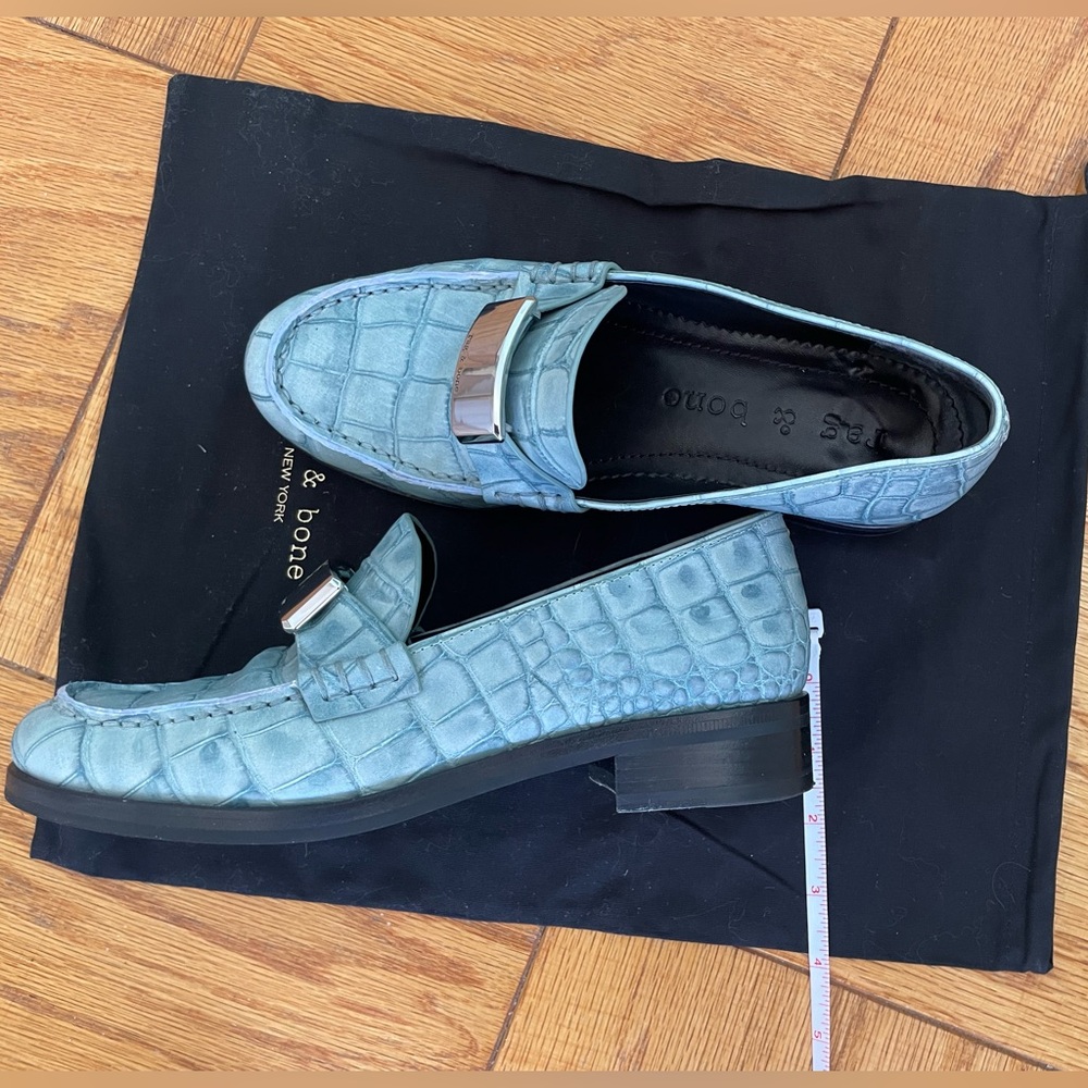 rag and bone loafers in light blue leather with silver buckle and black … - Picture 4 of 16